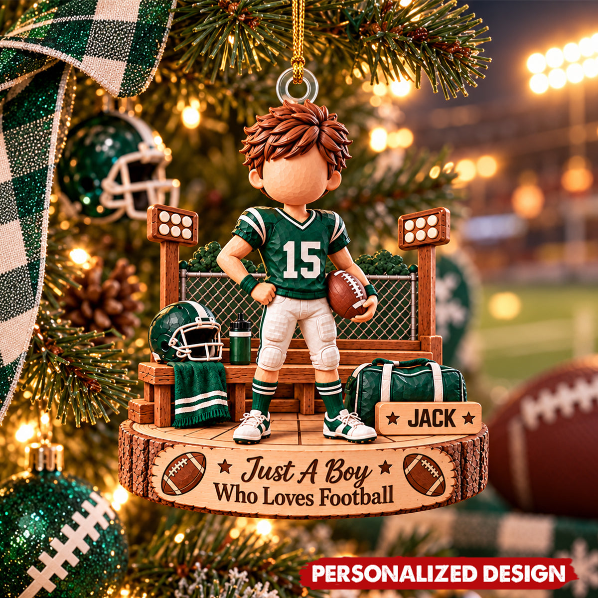 Personalized Football Player Acrylic Christmas Ornament - Custom Jersey Number