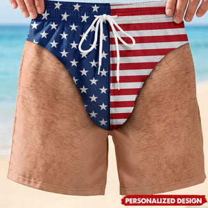 Bulk Funny Optical Illusion USA Flag Swim Shorts - Patriotic Novelty Beach Shorts