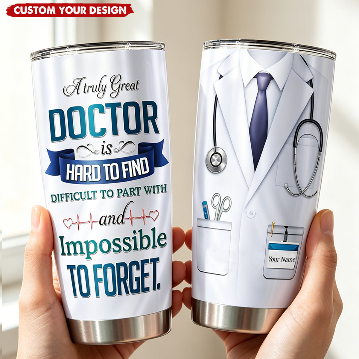 Personalized Doctor White Coat Stainless Steel Tumbler - Custom Name Medical Travel Cup