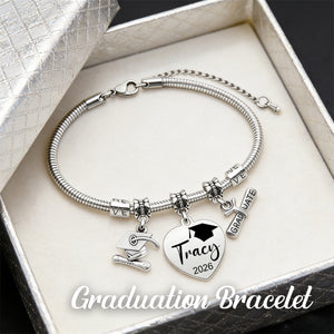 Personalized Graduation Bracelet – Custom Name & Year Grad Cap Charm Bracelet