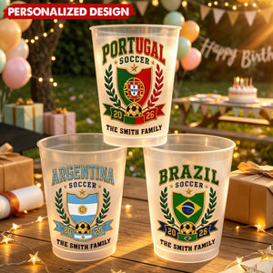 Personalized World Cup Soccer National Team Frosted Cups - Custom Family Name