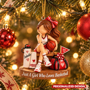 Personalized Basketball Girl Acrylic Christmas Ornament - Sports Christmas Tree Decoration