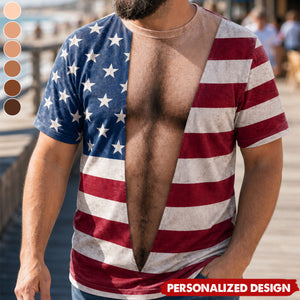 Personalized Optical Illusion USA Flag Unbuttoned T-Shirt
