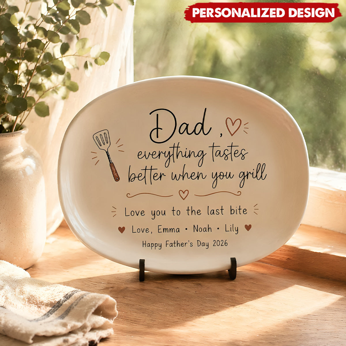 Personalized Date or Kid Name BBQ plate - Unique Father’s Day Grill Gift