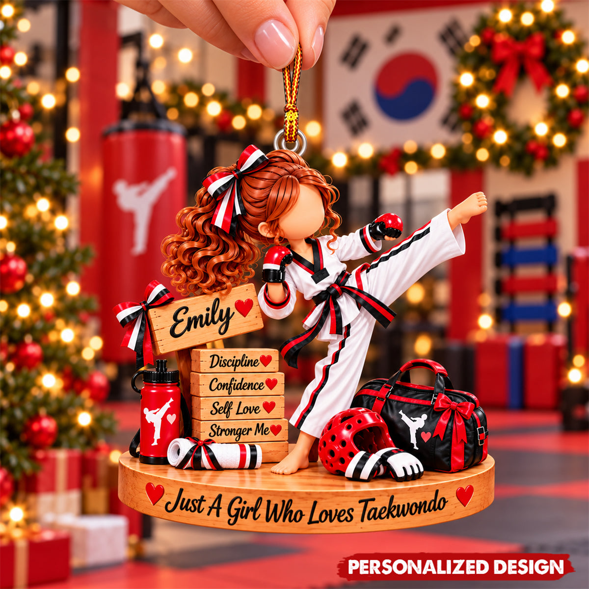Taekwondo Lover Custom Acrylic Hanging Ornament - Martial Arts Christmas Tree Decor