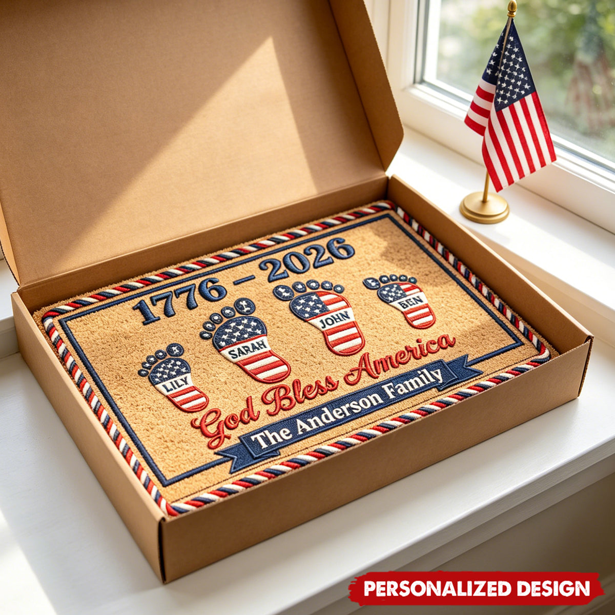Personalized 1776-2026 Family Footprint Doormat - Gift for USA 250th Anniversary