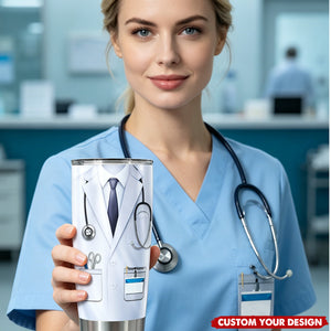 Personalized Doctor White Coat Stainless Steel Tumbler - Custom Name Medical Travel Cup