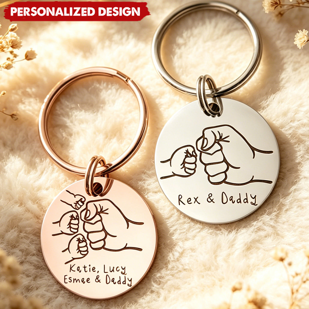 Personalized Multi-Child Fist Bump Keychain - Custom Names Gift