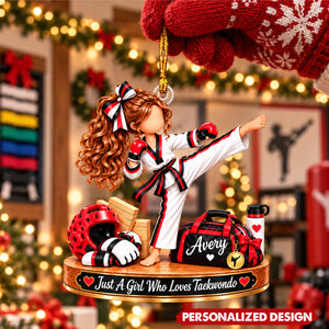 Personalized Martial Arts Girl Christmas Ornament - Taekwondo Athlete Acrylic Keepsake