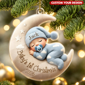 Personalized Sleeping Baby on Moon Keepsake - Baby's First Christmas Ornament