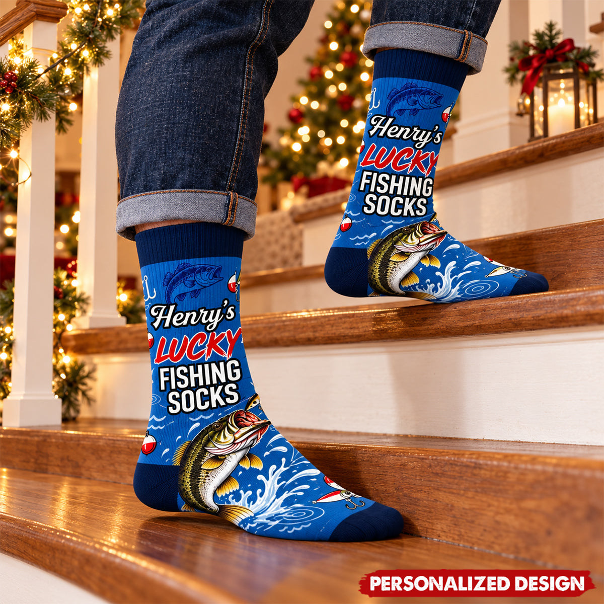 Personalized Funny Angler Cotton Socks - Bass Fishing Socks For Fishermen