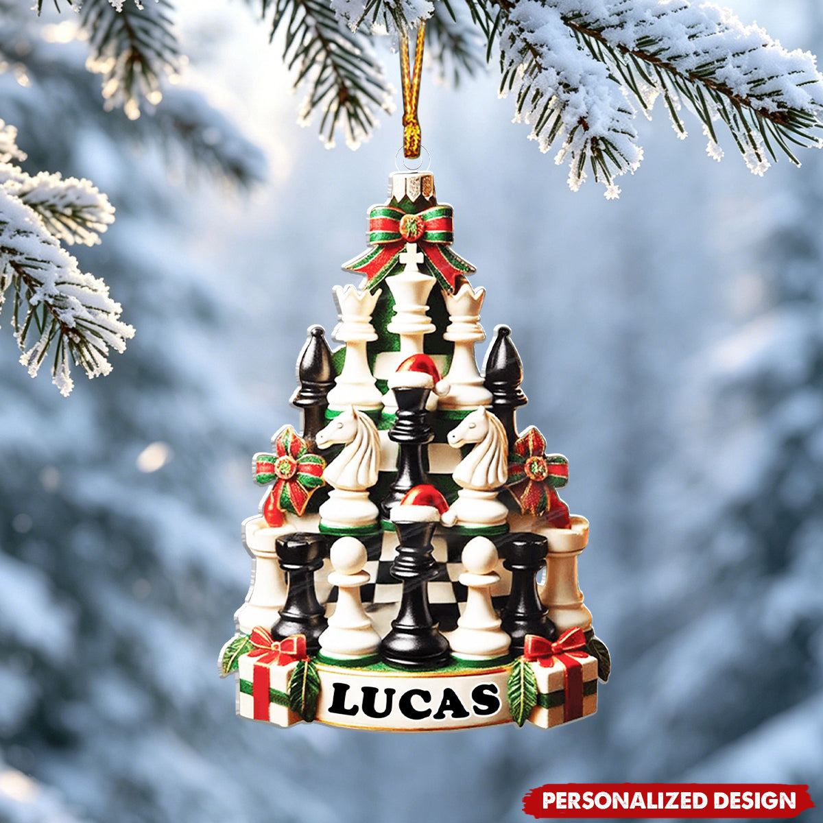 Personalized Chess Tree Christmas Acrylic Ornament - Gift For Chess Player