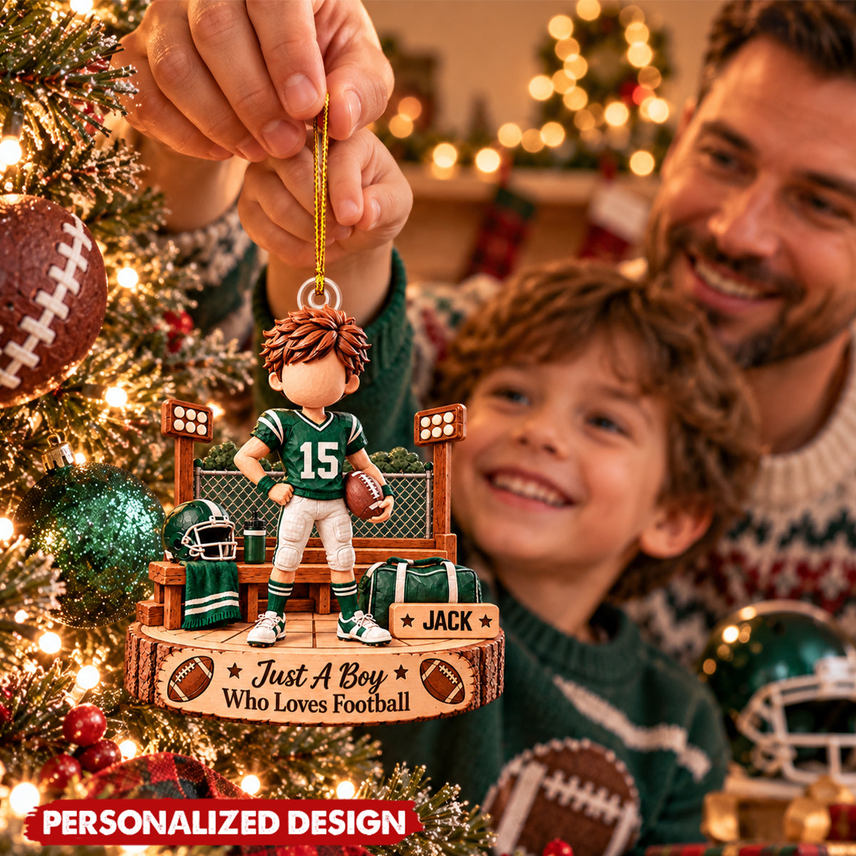 Personalized Football Player Acrylic Christmas Ornament - Custom Jersey Number