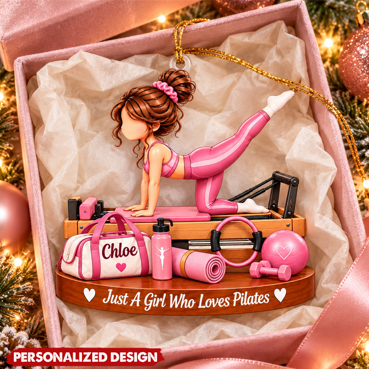 Personalized  Pilates Themed Acrylic Christmas Ornament - Custom Name Hanging Decor