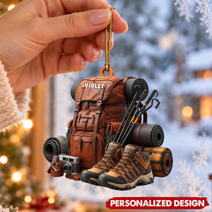 Vintage Hiking Gear Custom Acrylic Christmas Ornament for Nature Lovers