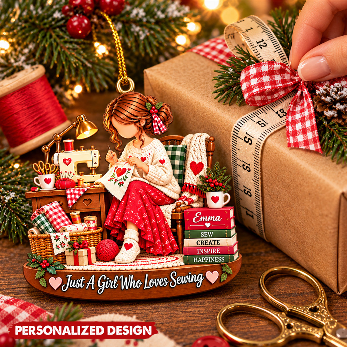Personalized Seamstress Acrylic Christmas Ornament - Custom Name Gift For Crafter