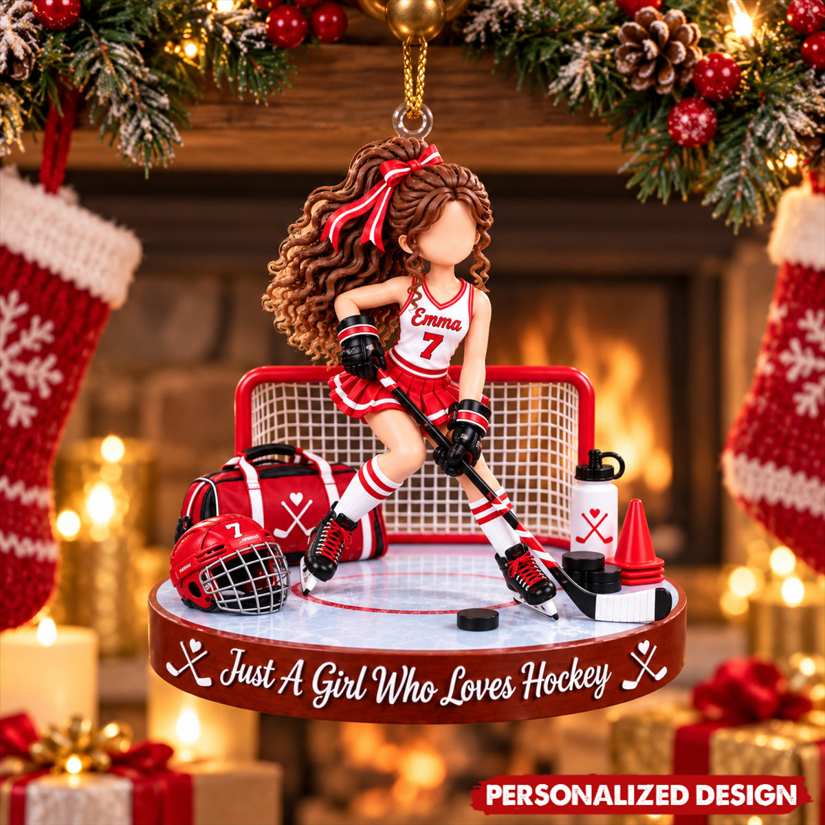 Female Ice Hockey Player Personalized Christmas Ornament