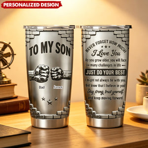 Personalized “To My Son” Fist Bump Tumbler - Sentimental Encouragement Tumbler