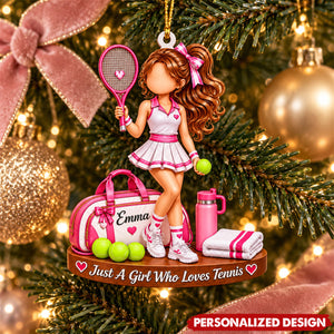 Pink Tennis Girl Personalized Acrylic Ornament - Holiday Gift for Tennis Lover