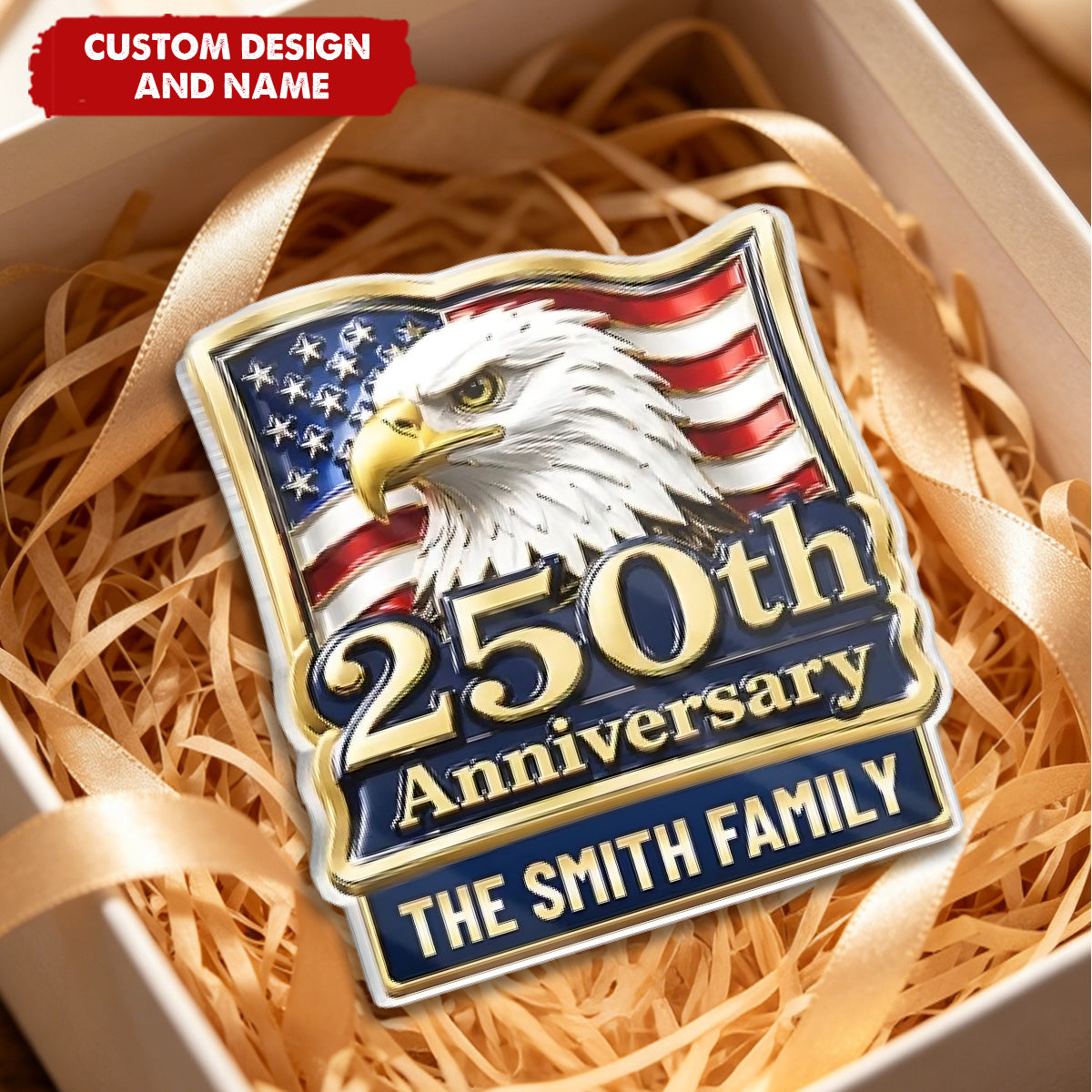 Personalized America 250th Anniversary Acrylic Fridge Magnet - Custom Family Name Keepsake Gift