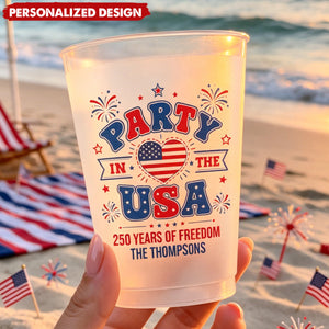 Personalized America 250 Years of Freedom Patriotic Frosted Plastic Cups - Custom Family Name