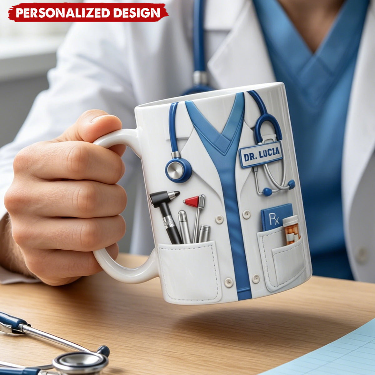 Personalized Healthcare Worker Coffee Mug - Custom Name Tag