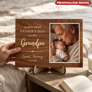 Personalized Name & Birth Date Wooden Photo Plaque - First Father’s Day Gift