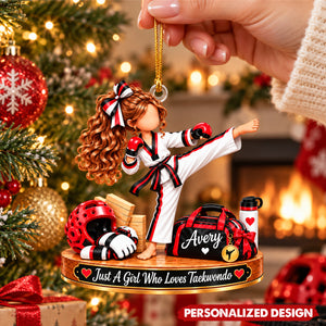 Personalized Martial Arts Girl Christmas Ornament - Taekwondo Athlete Acrylic Keepsake