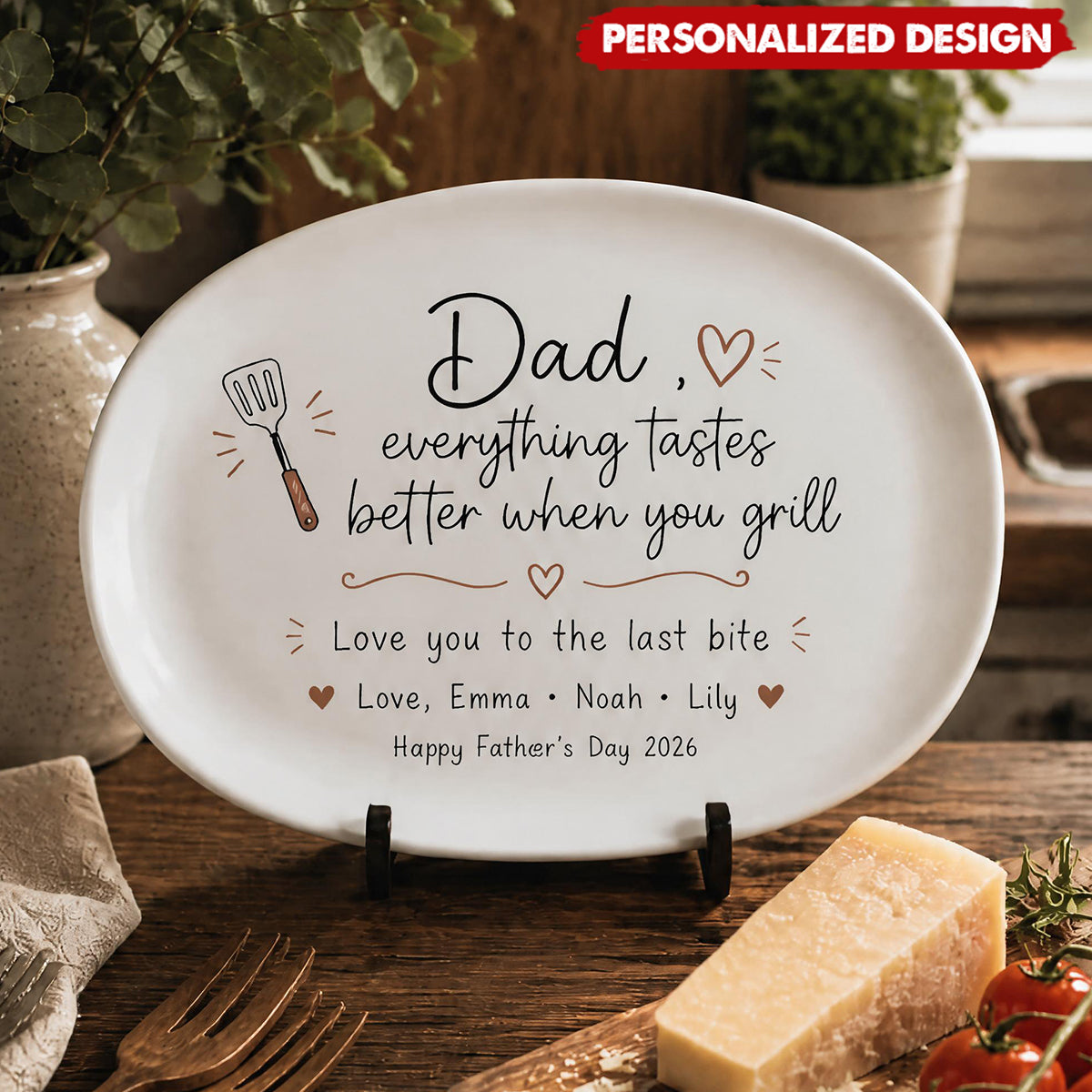 Personalized Date or Kid Name BBQ plate - Unique Father’s Day Grill Gift