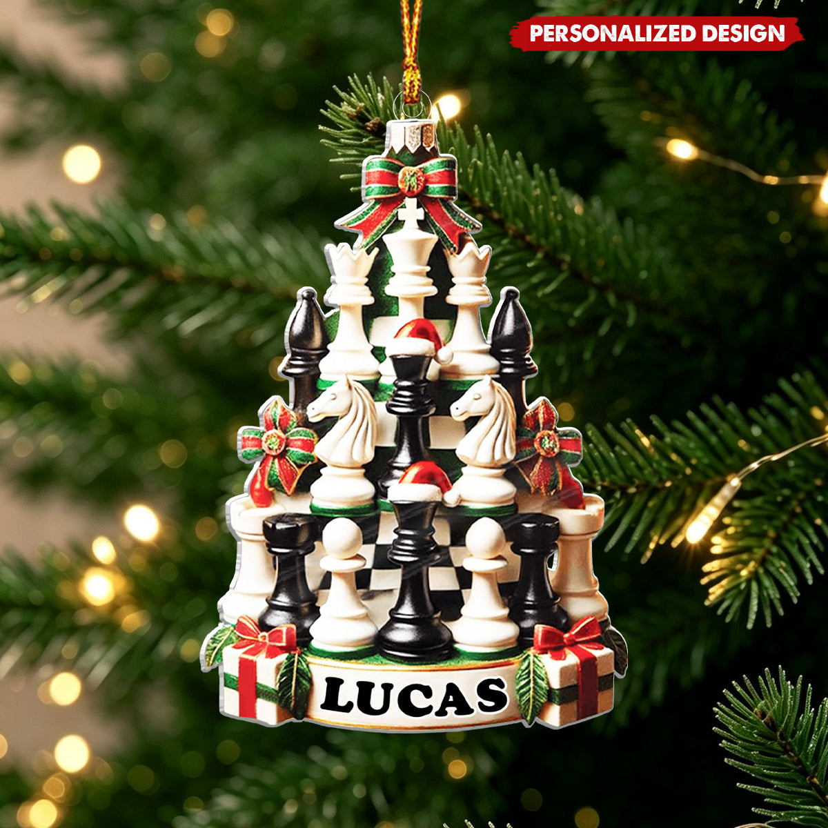 Personalized Chess Tree Christmas Acrylic Ornament - Gift For Chess Player