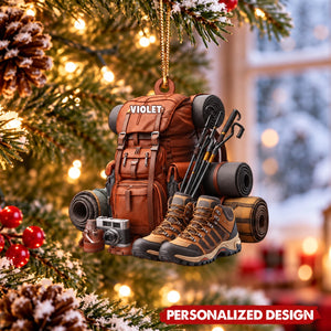Vintage Hiking Gear Custom Acrylic Christmas Ornament for Nature Lovers