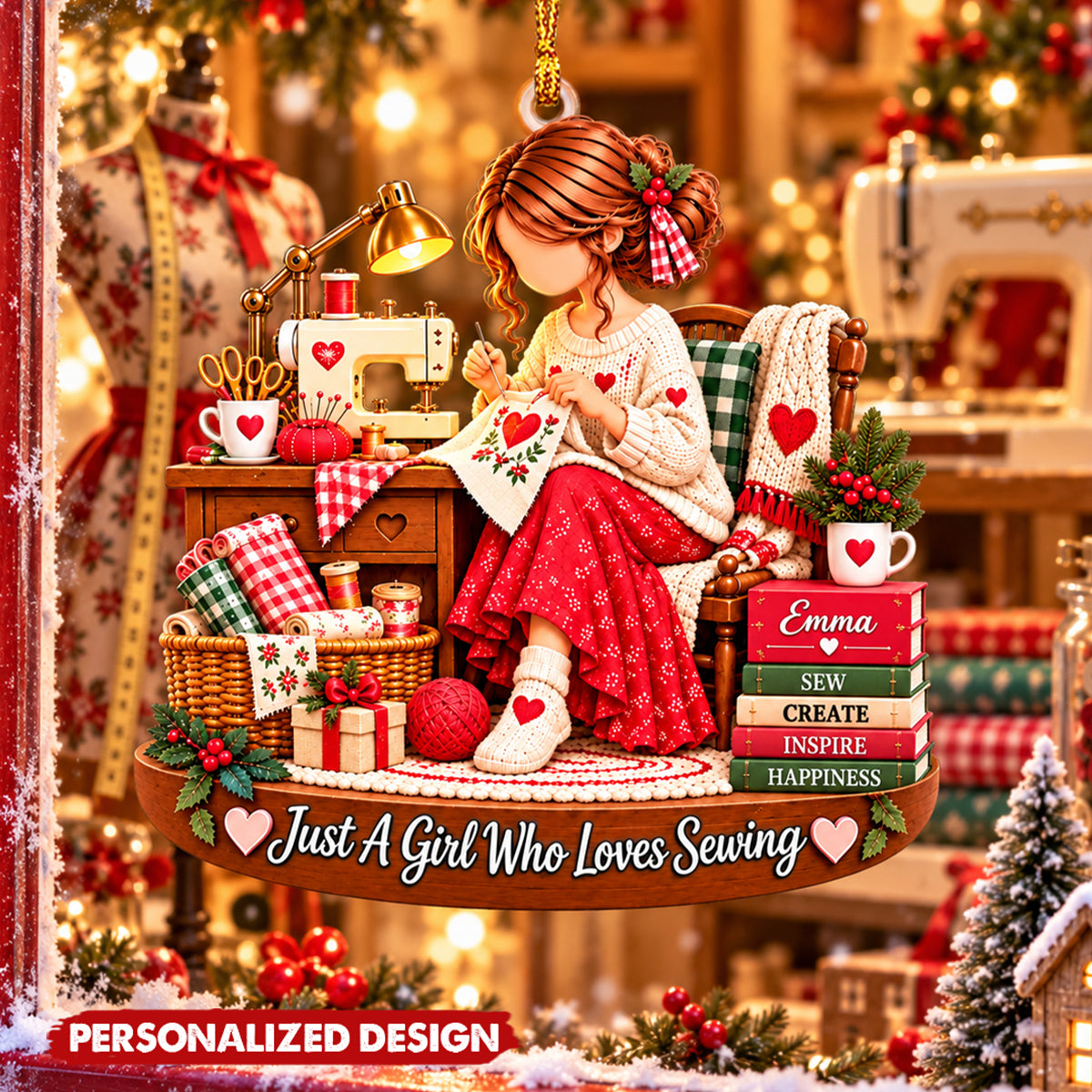 Personalized Seamstress Acrylic Christmas Ornament - Custom Name Gift For Crafter