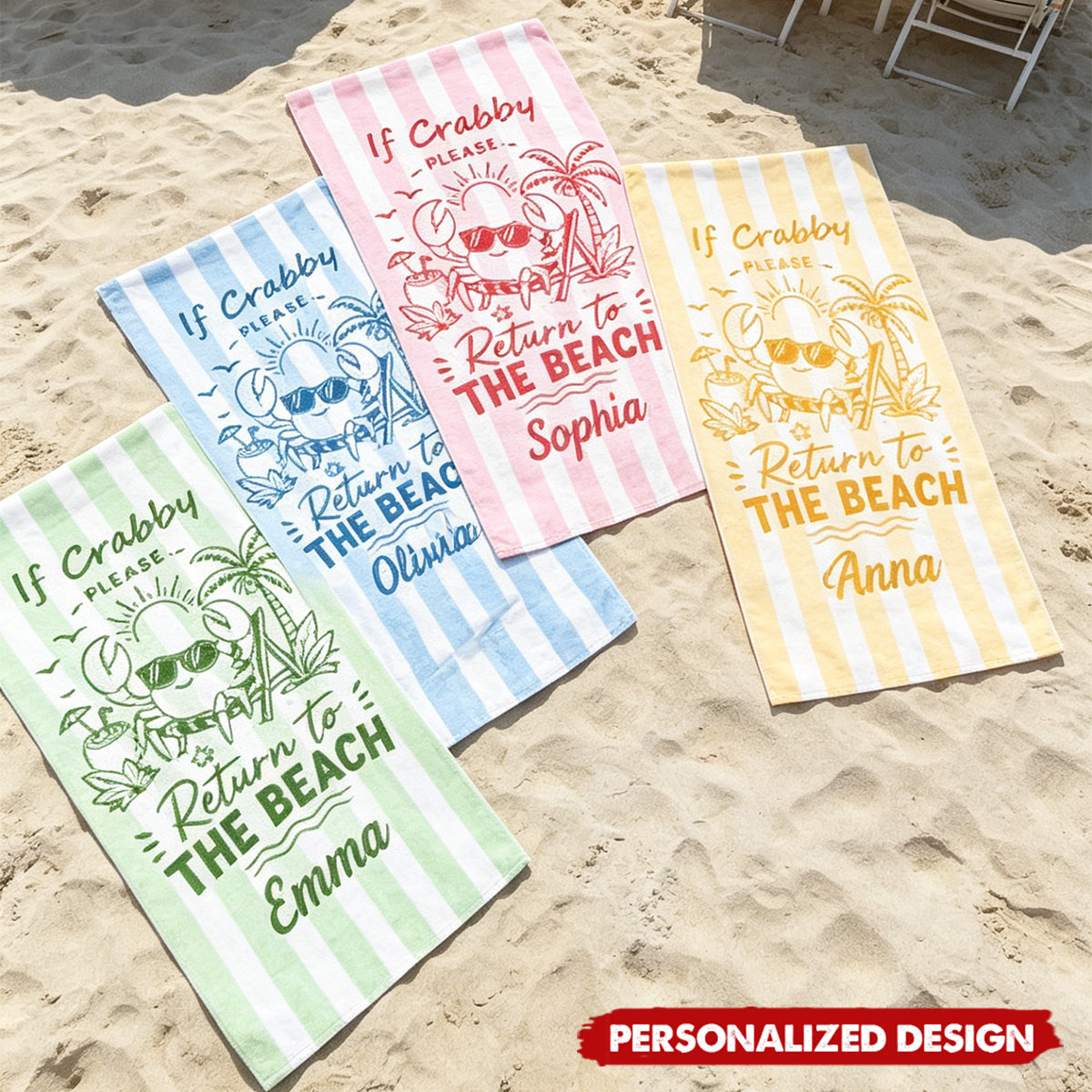 Personalized Sunglasses Crab Tropical Vacation Beach Towel - Custom Name
