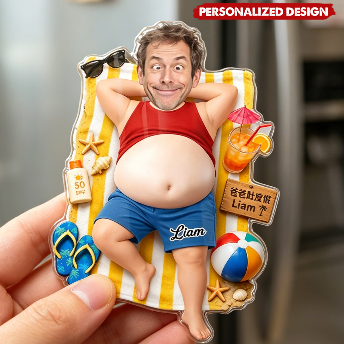 Personalized Funny Dad Vacation Acrylic Fridge Magnet - Design with Your Photo & Name