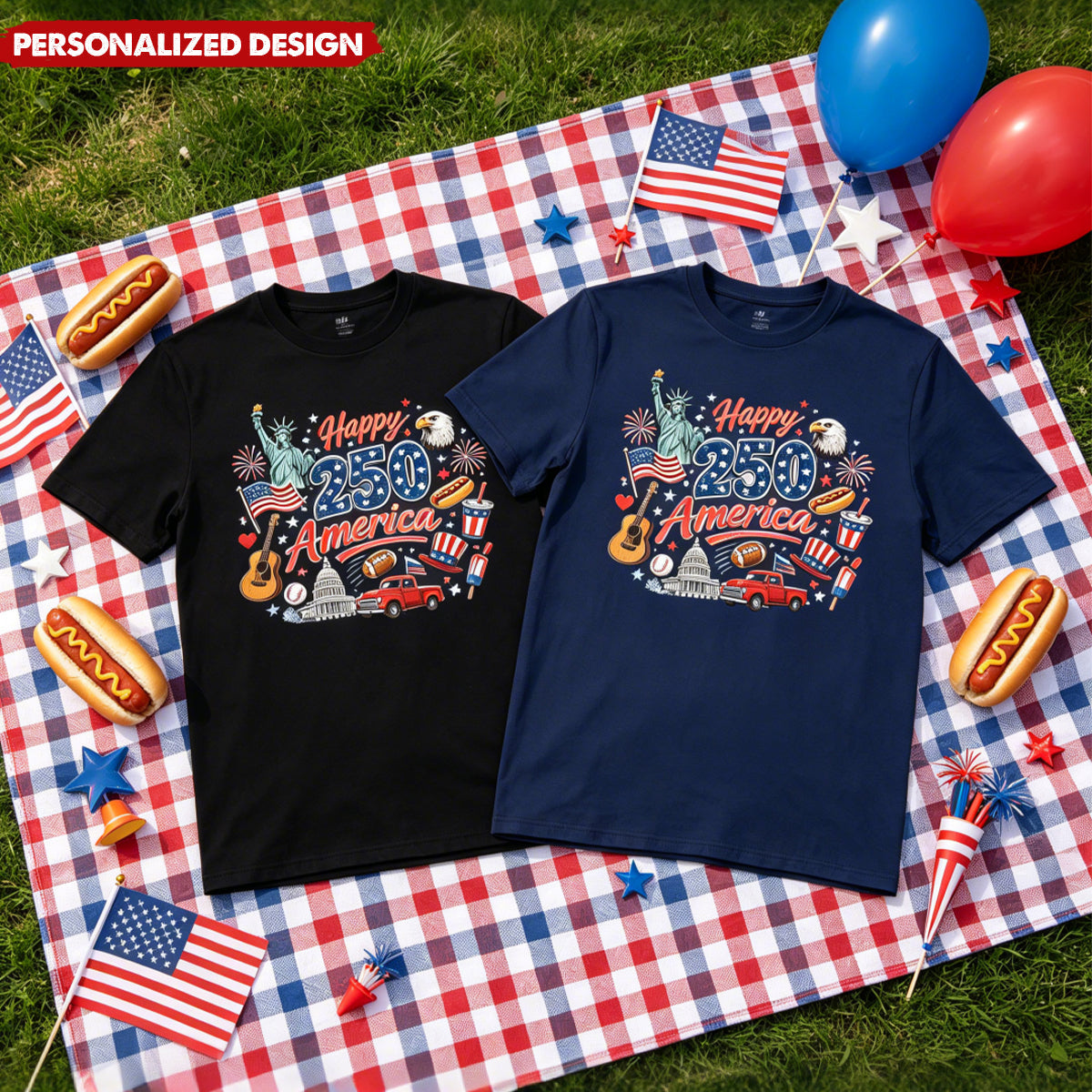 Vintage USA Symbol 250th Anniversary Unisex Tee - Custom Name