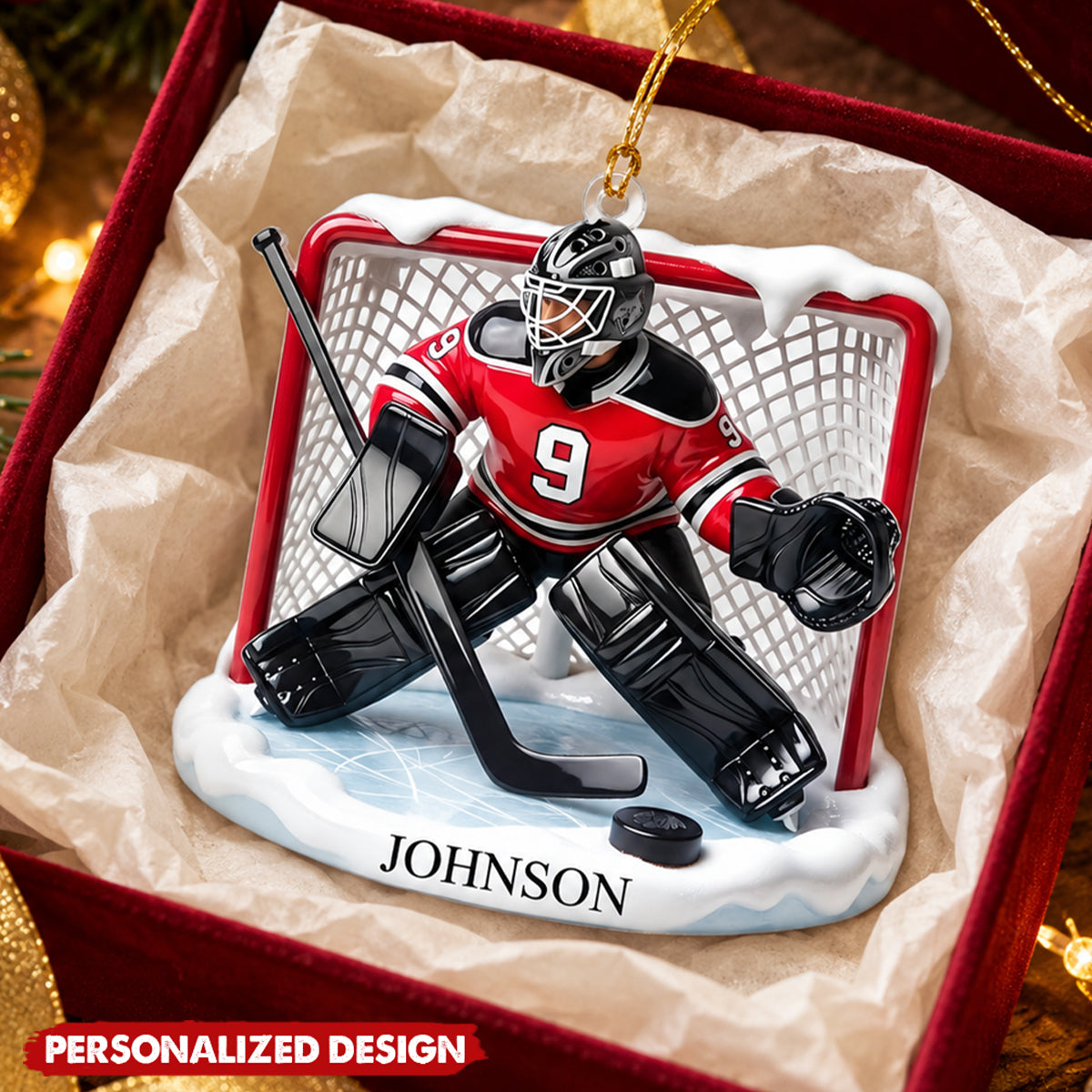 Personalized Hockey Goalie Acrylic Christmas Ornament - Custom Name Ice Hockey Player Keepsake Gift