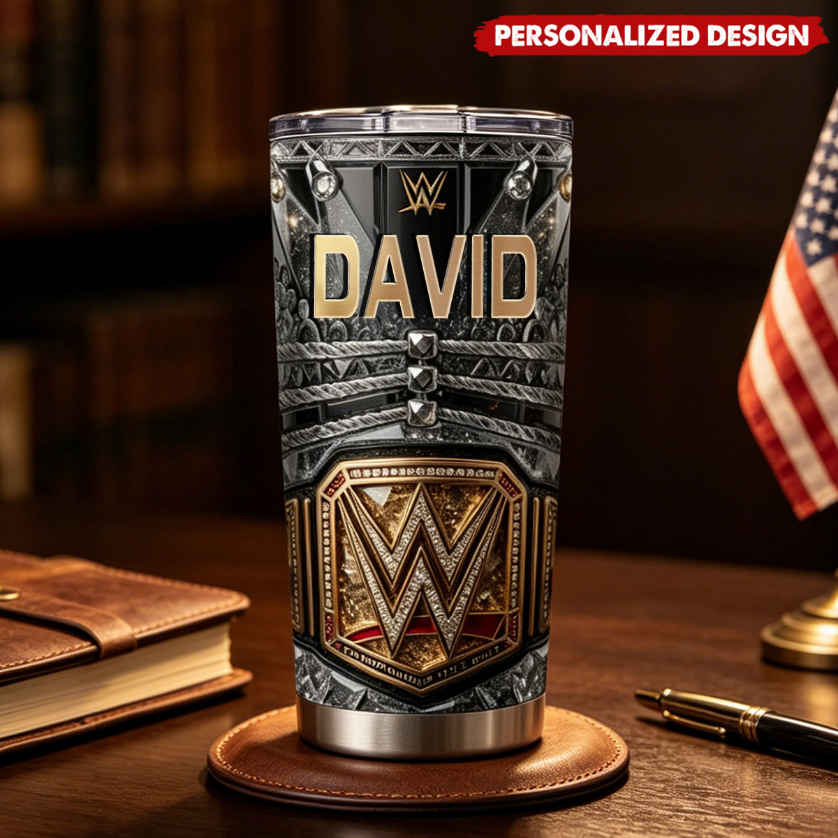 Personalized WWE World Championship Belt Stainless Steel Tumbler- Custom Name