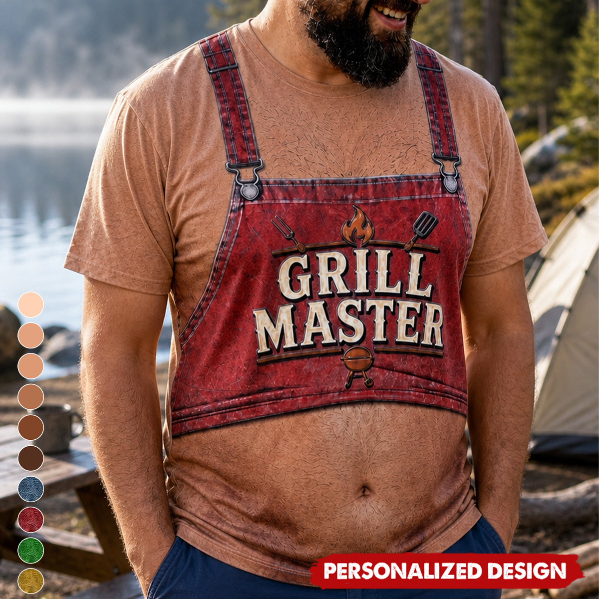Personalized Optical Illusion Grill Master BBQ Apron Belly Men’s Novelty Crew Neck T-Shirt