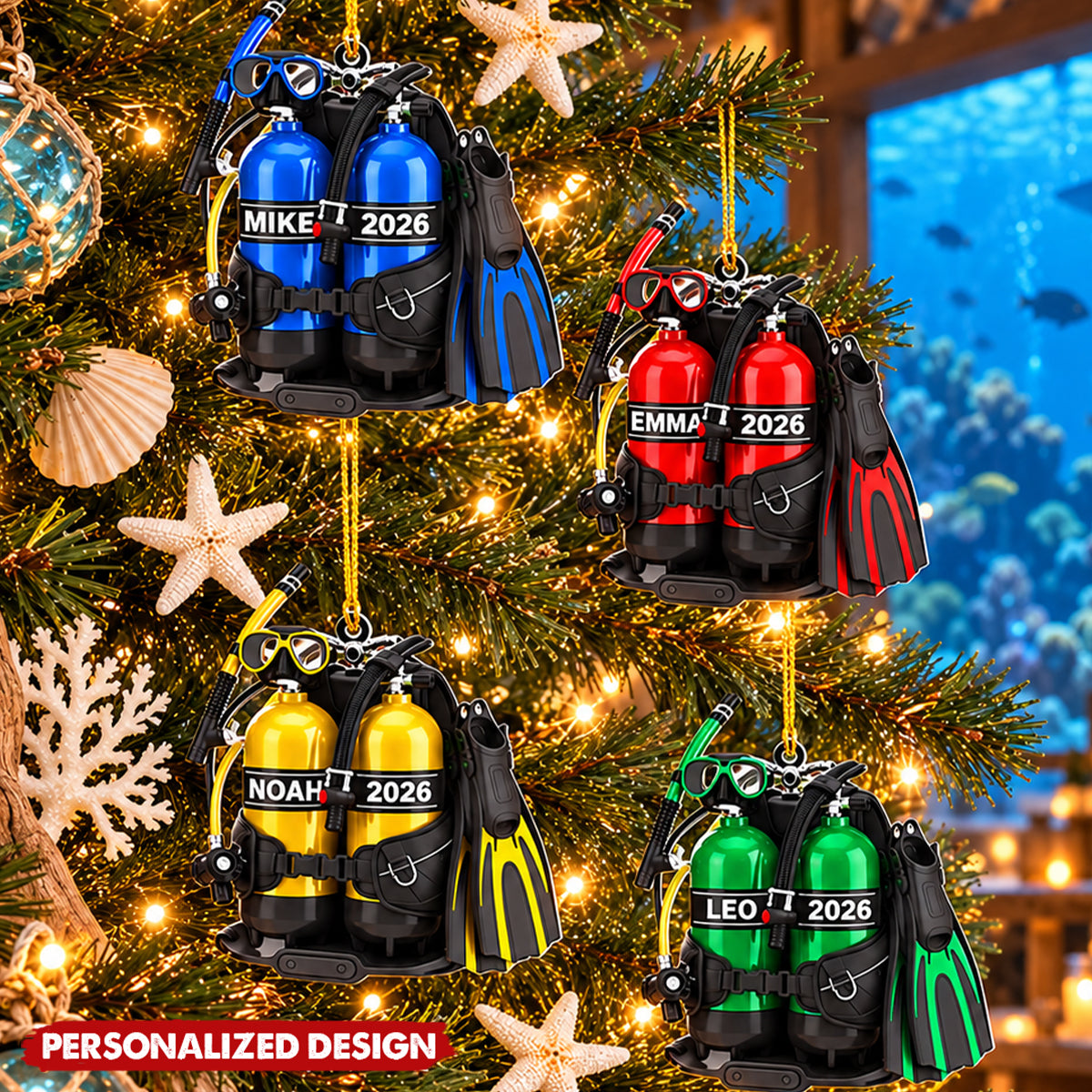 Personalized Scuba Diving Gear Acrylic Christmas Ornament - Custom Name & Year Diver Ornament