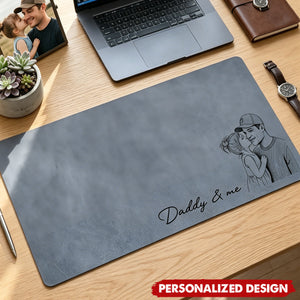 Personalized Photo  Leather Desk Mat - Sentimental Workspace Gift for Dad