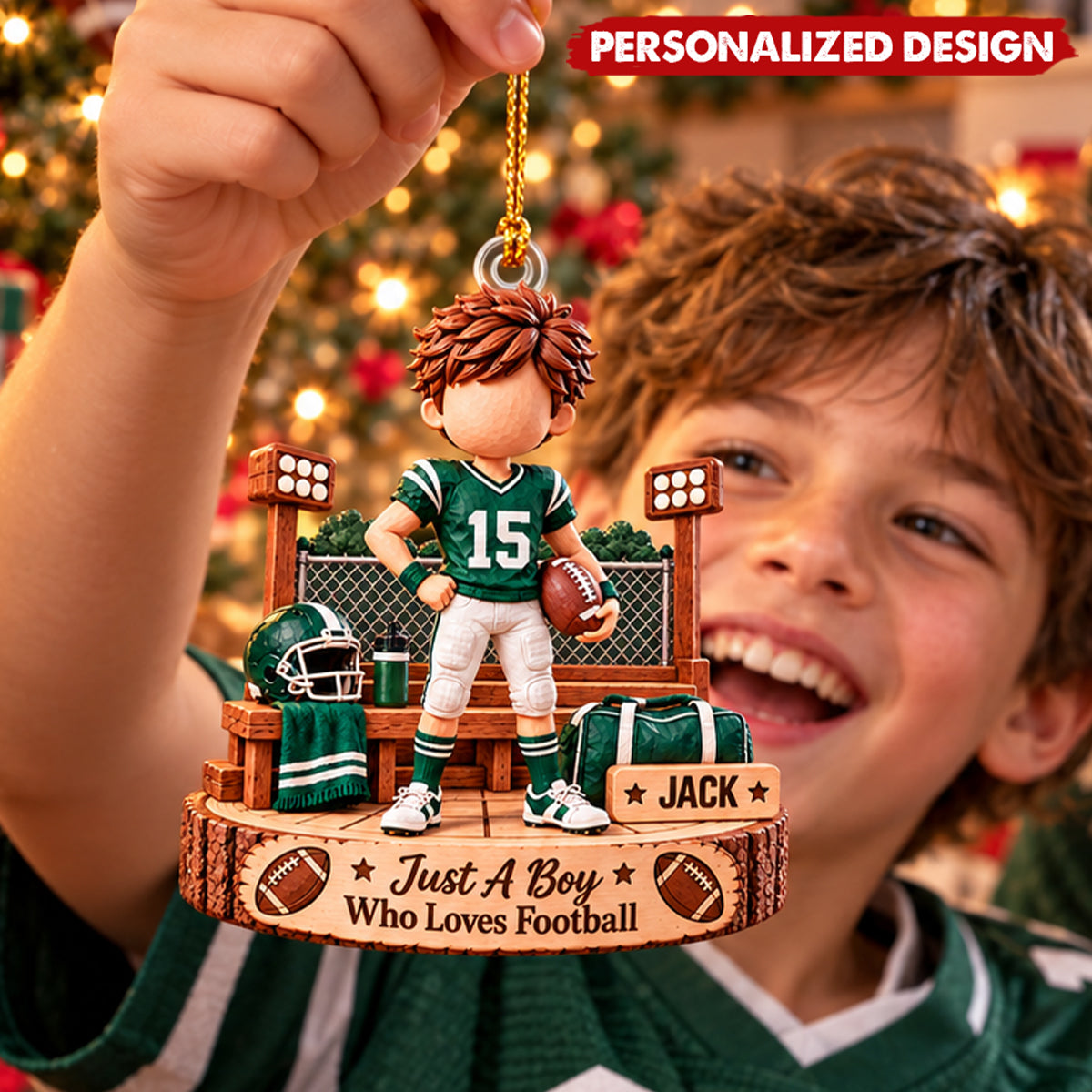 Personalized Football Player Acrylic Christmas Ornament - Custom Jersey Number
