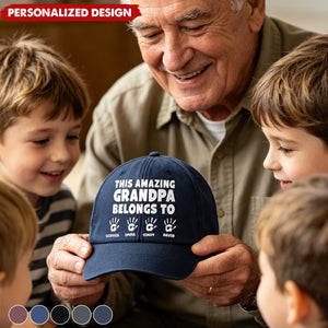 Personalized “This Amazing ... Belongs To” Kids Handprint Baseball Cap -Gift for Grandpa,Dad