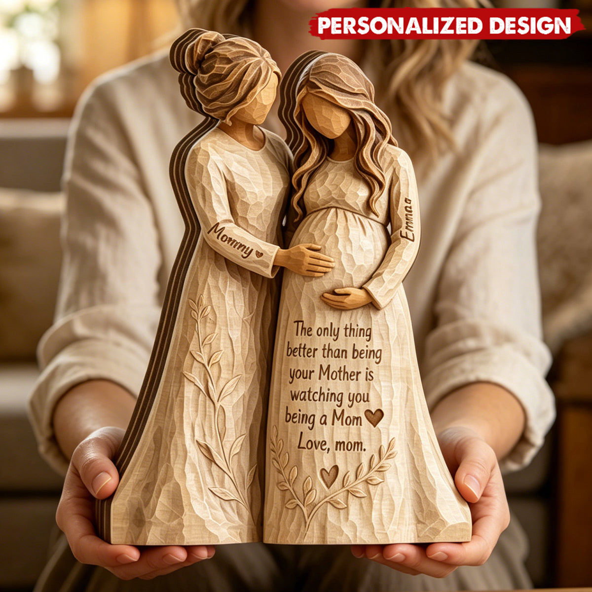 Personalized “Watching You Being a Mom”  Wooden plaque -  Custom Names Generational Love Gift