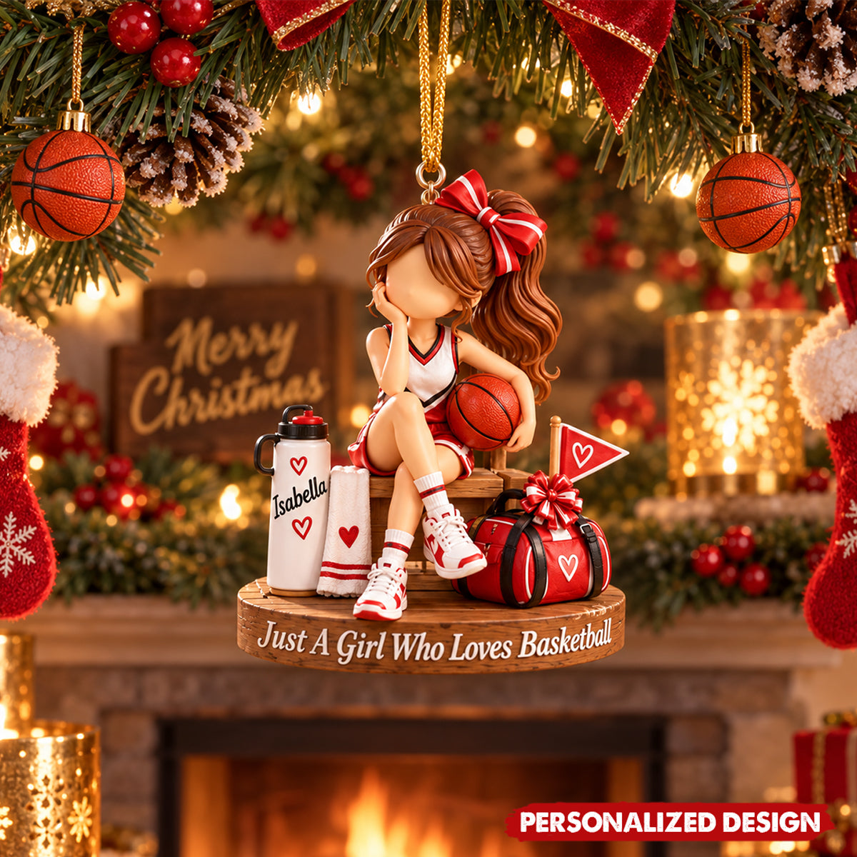 Personalized Basketball Girl Acrylic Christmas Ornament - Sports Christmas Tree Decoration