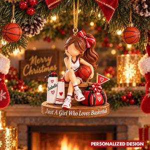 Personalized Basketball Girl Acrylic Christmas Ornament - Sports Christmas Tree Decoration