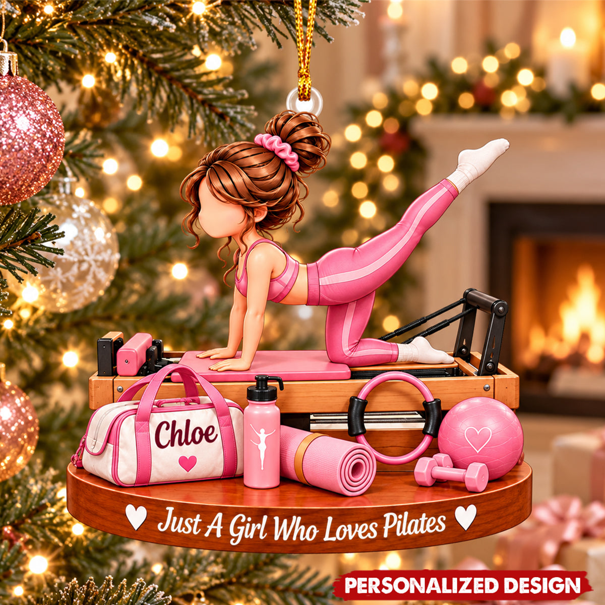 Personalized  Pilates Themed Acrylic Christmas Ornament - Custom Name Hanging Decor
