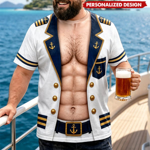 Personalized Captain Uniform Muscle T-Shirt - Custom Fake Sailor Suit Summer Tee