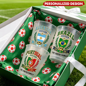 Personalized World Cup Soccer National Team Frosted Cups - Custom Family Name