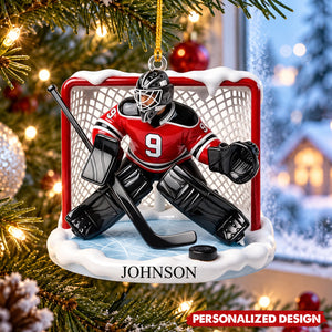 Personalized Hockey Goalie Acrylic Christmas Ornament - Custom Name Ice Hockey Player Keepsake Gift