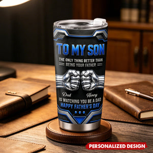Personalized To My Son Fist Bump Stainless Steel Tumbler - Custom Dad & Son Name